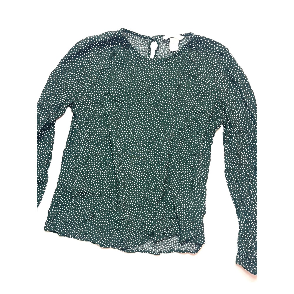 HM Forest Green Polka Dot Long Sleeve Blouse Viscose Top Size 2